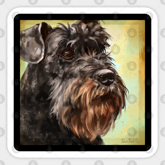 Close up Painting of a Majestic Looking Schnauzer in Yellow